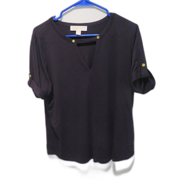 Michael Michael Kors Womens Black V-Neck Cutout Short Sleeve Blouse - Picture 1 of 5
